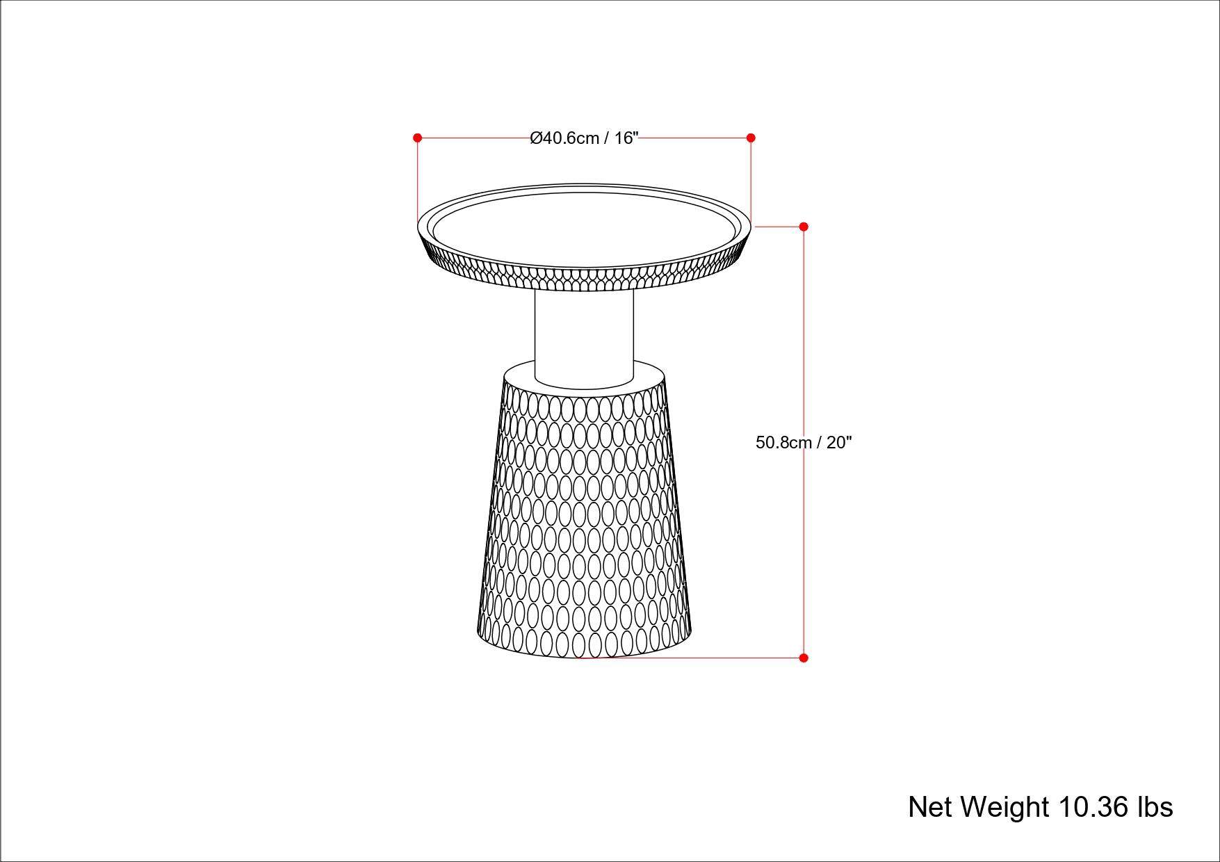 The image shows a drawing of a woven basket with a net weight of 10.36 lbs. The basket has a diameter of 40.6 cm (16 inches) and a height of 50.8 cm (20 inches).