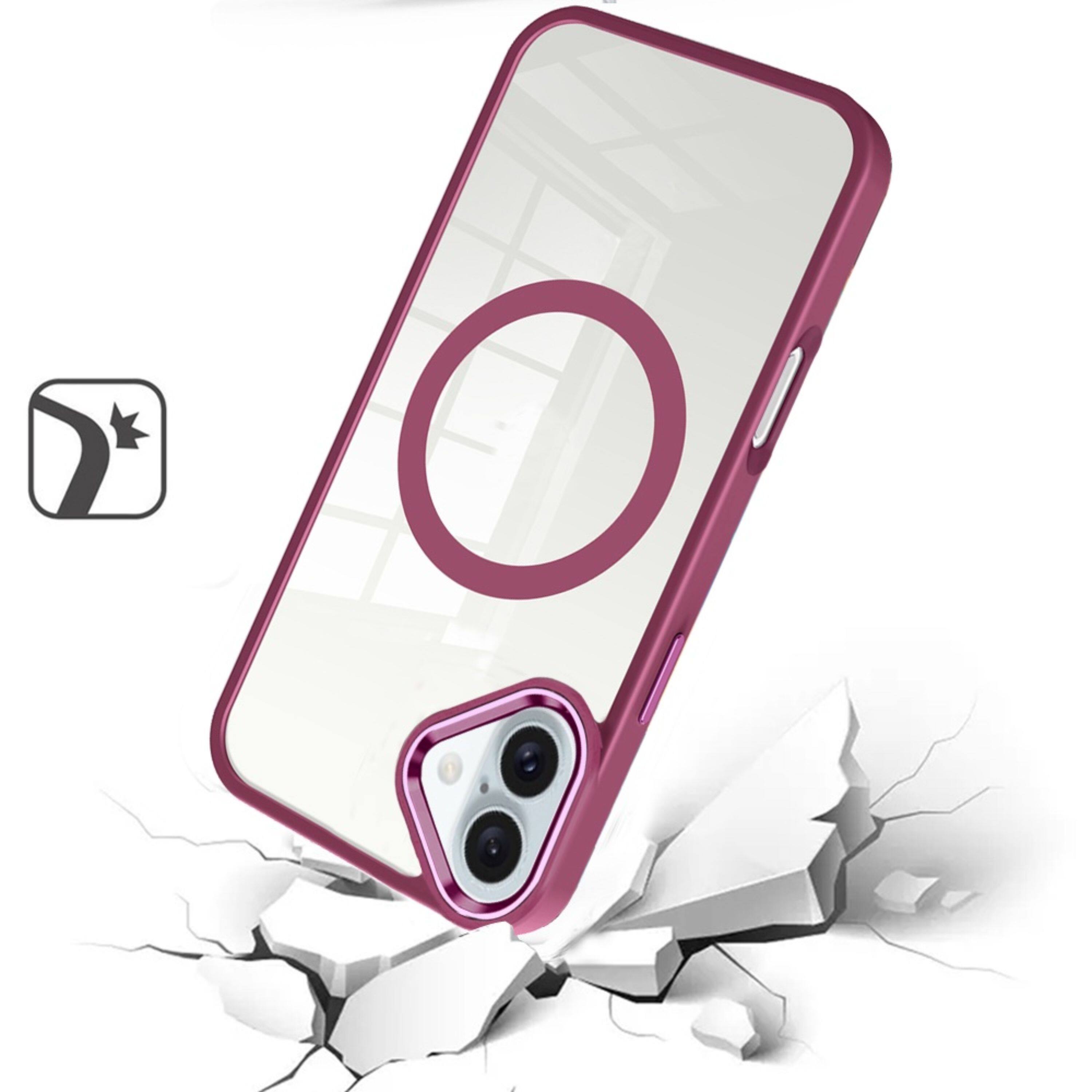 Left. Kitcheniva - Metal Button Magnetic Circle Case With Tempered Glass For iPhone 16 Burgundy - Burgundy.