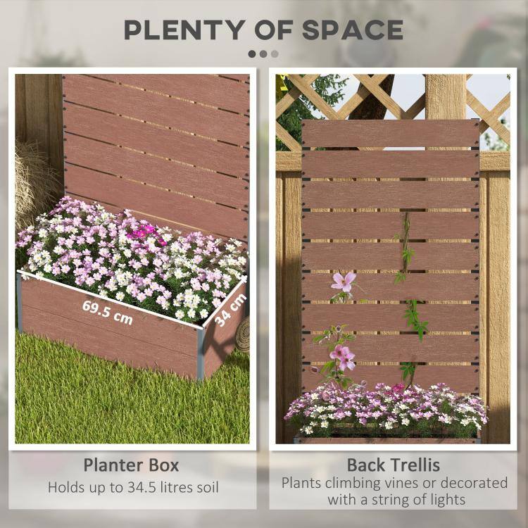 PLANTER BOX
69.5 cm
34 cm
Holds up to 34.5 litres soil

BACK TRELLIS
Plants climbing vines or decorated with a string of lights
