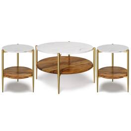 Simpli Home - Wagner 30 inch Coffee Table with 18 inch End Tables (Set of 3) - White/Natural