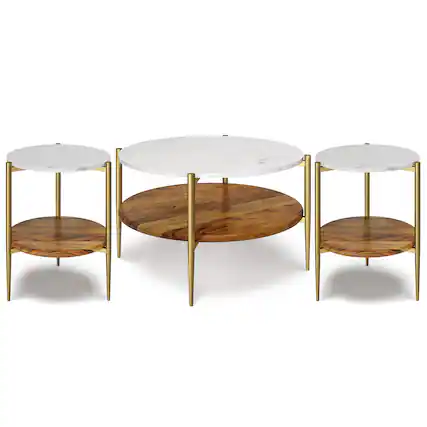 Front. Simpli Home - Wagner 30 inch Coffee Table with 18 inch End Tables (Set of 3) - White/Natural.
