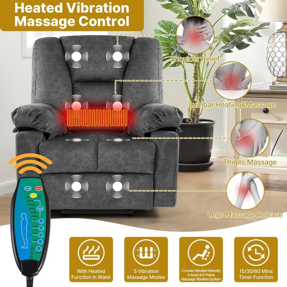 Heated Vibration Massage Control

- Shoulder Relief
- Lumbar Heating & Massage
- Thighs Massage
- Legs Massage Release

Features:
- With Heated Function in Waist
- 5 Vibration Massage Modes
- 2 Levels Vibration Intensity
- 4 Areas & 8-Points Massage Vibration System
- 15/30/60 Mins Timer Function