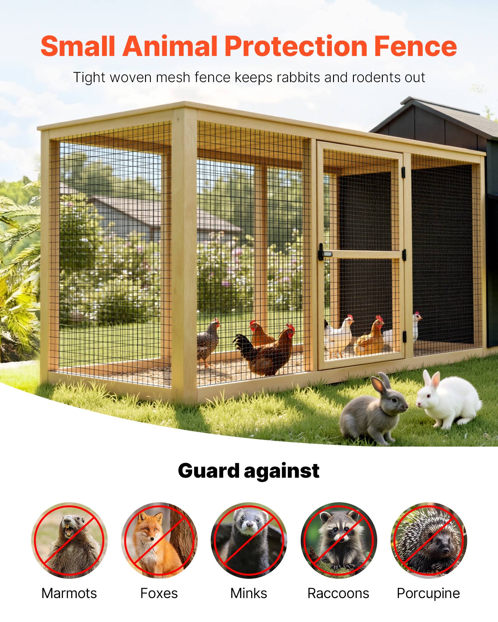 Small Animal Protection Fence  
Tight woven mesh fence keeps rabbits and rodents out  

Guard against  
Marmots  
Foxes  
Minks  
Raccoons  
Porcupine