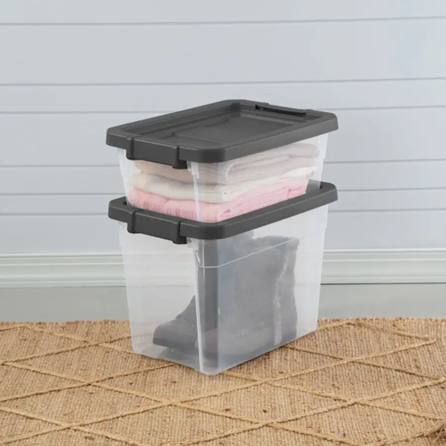 Sterilite 16 Qt Plastic Stacking Storage Container Box w/ Gray Lid, 2 ...