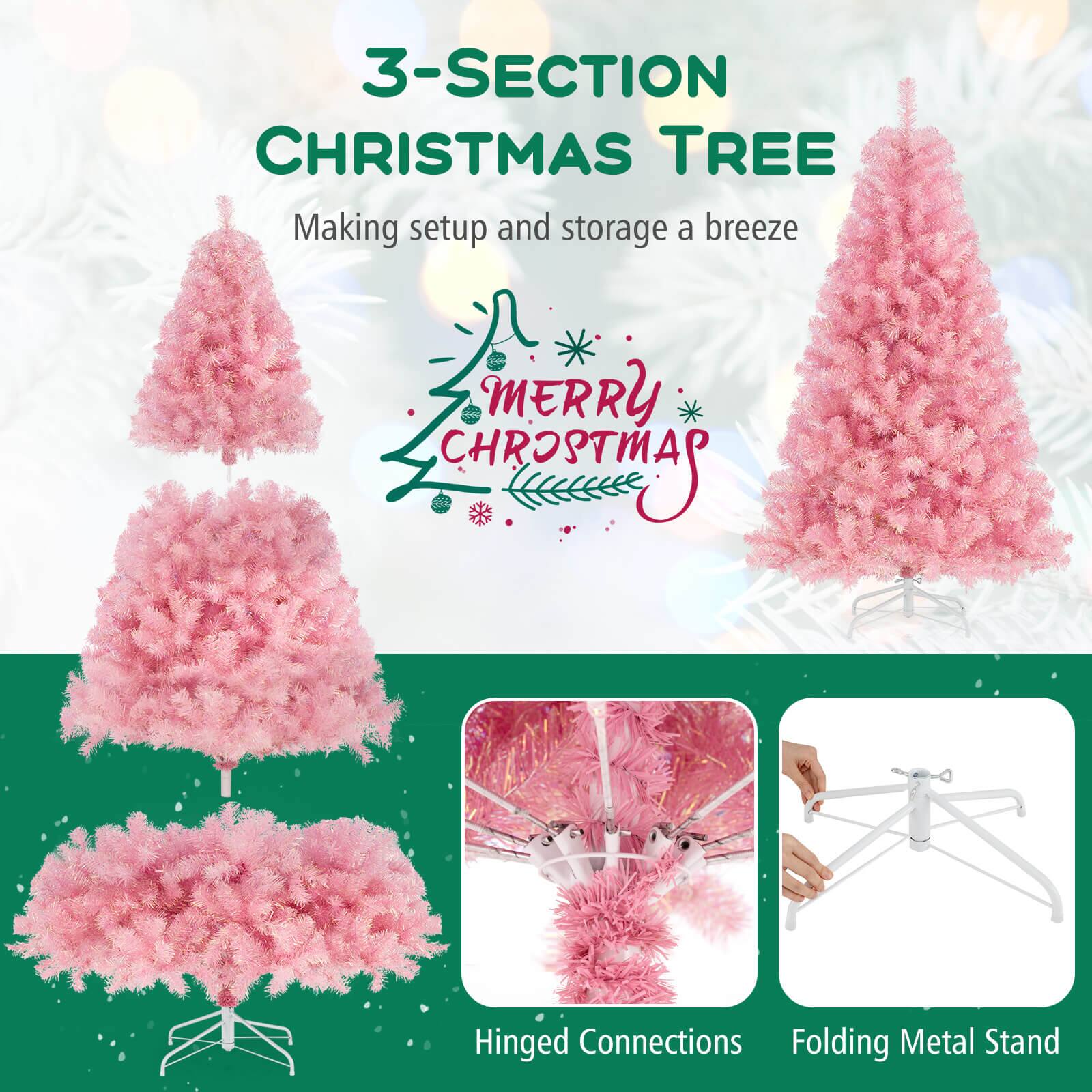 3-SECTION CHRISTMAS TREE  
Making setup and storage a breeze  

MERRY CHRISTMAS  

Hinged Connections  
Folding Metal Stand