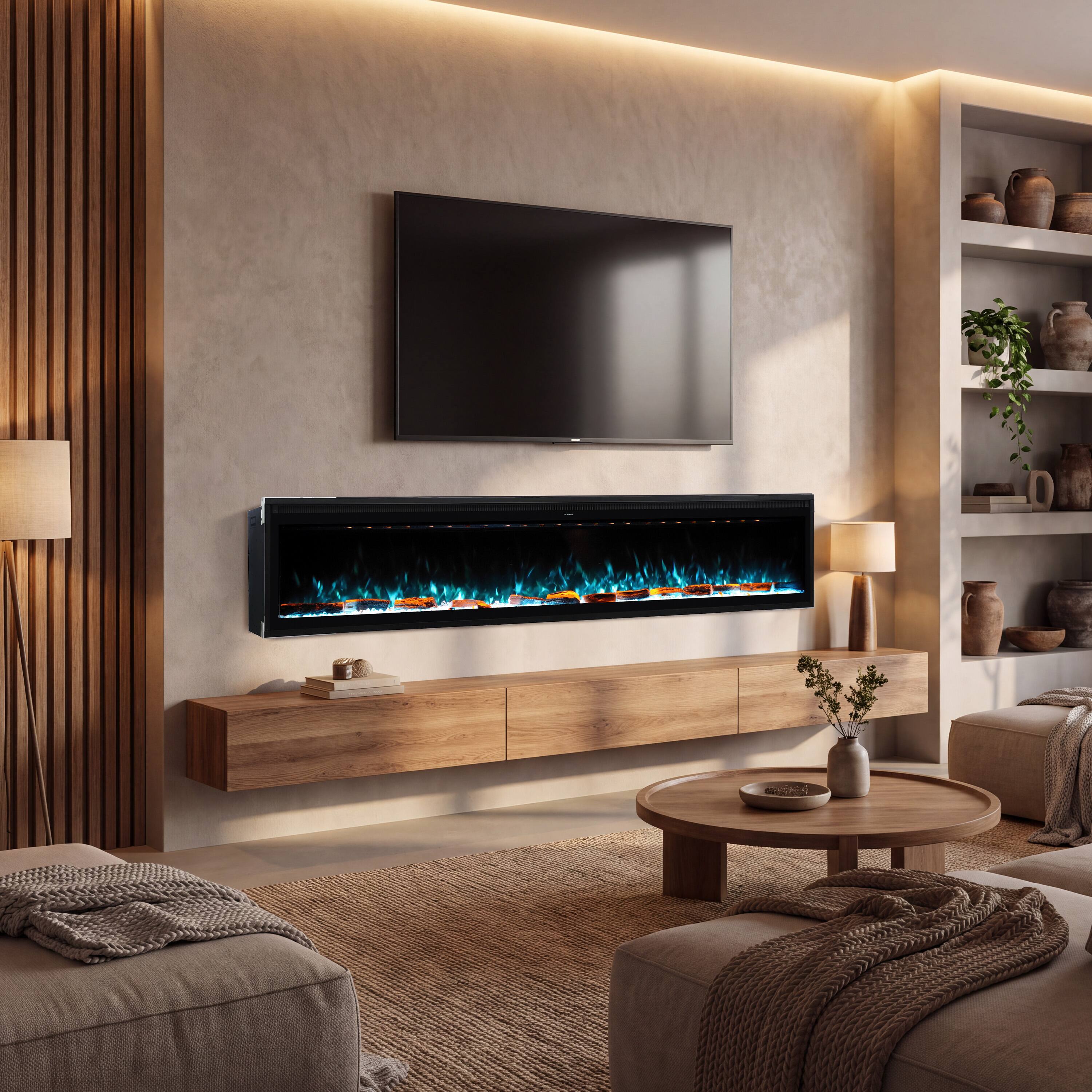 Alt View 3. Mondawe - 100" Electric Fireplace w/ 13 Flame Colors, WiFi App and Smart Control - Black.