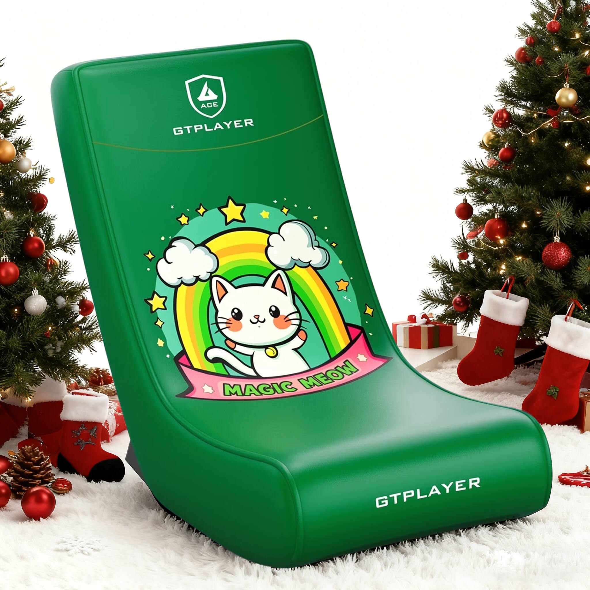 GTPlayer - Rocker Floor Gaming Chair Ergonomic Comfortable Floor Rocker, Cat Pattern - Green