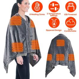 Loheer - USB heated blanket with zipper wearable design 59x31 inch - Gray
