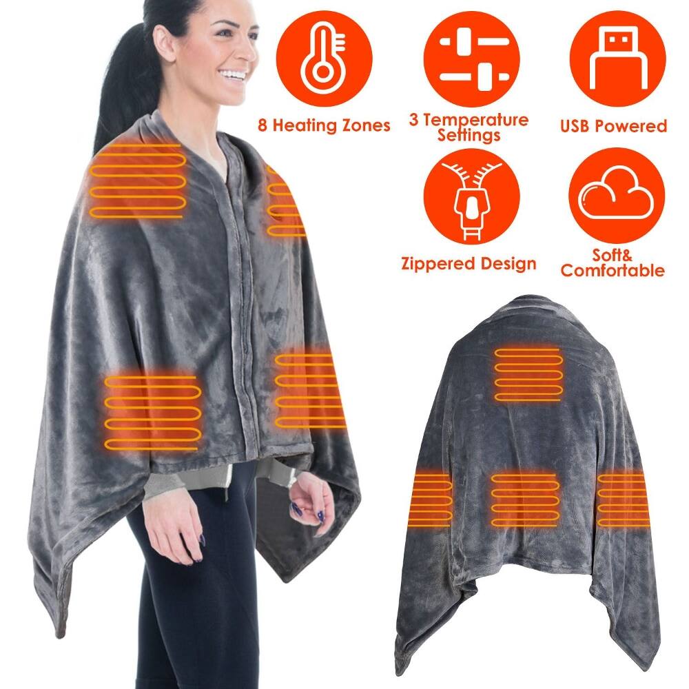 8 Heating Zones  
3 Temperature Settings  
USB Powered  
Zippered Design  
Soft & Comfortable