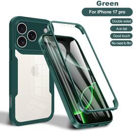 Dteck - for Apple iPhone 17 Pro Rugged Case,Slim Full-Body Clear Back Cover,Built-in Screen Protector,Shockproof PC+TPU Case - Darkgreen