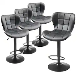 VEVOR - Set of 4 Modern PU Leather Bar Stools, Adjustable Height Counter Chairs with Swivel Function, Backrest, and Footrest - Black