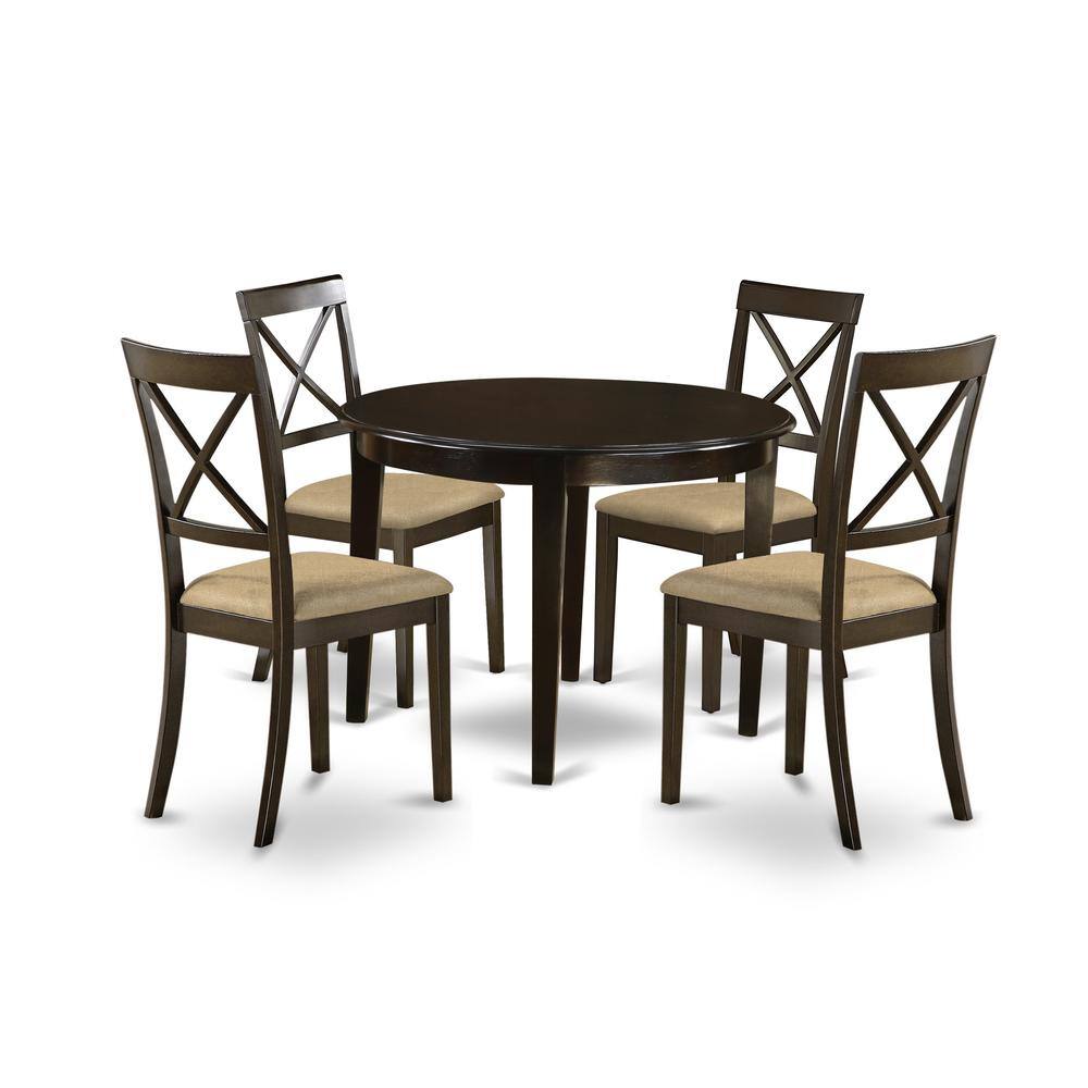 Back. East West Furniture - BOST5-CAP-C 5 PC small Kitchen Table set-round Table and 4 Dining Chairs - Cappuccino.