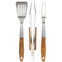 Oster - Balincourt 3 Piece Stainless Steel and Wood BBQ Tool Set - Brown