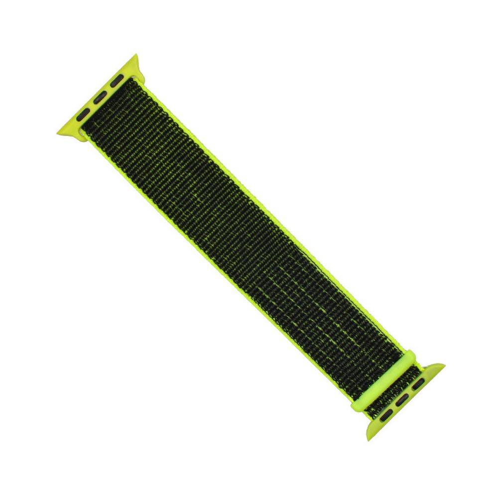 Left. StrapsCo - Everyday Comfort Nylon Watch Band For Apple Watch - 44mm/45mm/46mm/49mm - Neon Green & Grey.