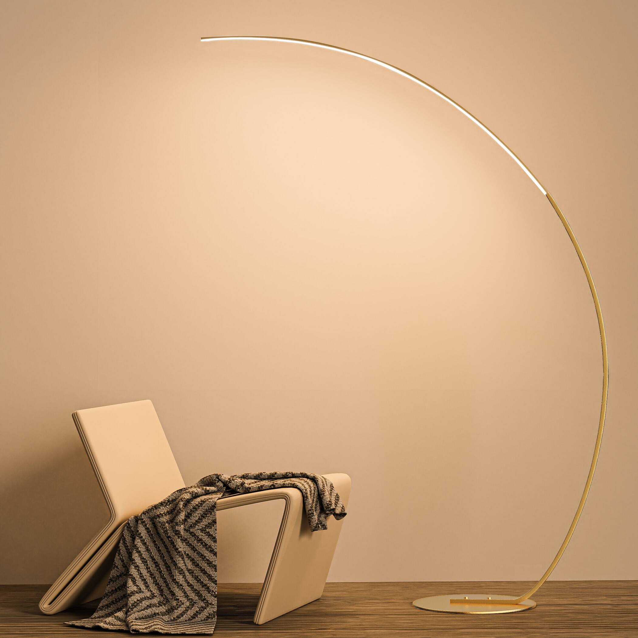 Front. Lamp Depot - Warm Arched Floor Lamp - Gold.