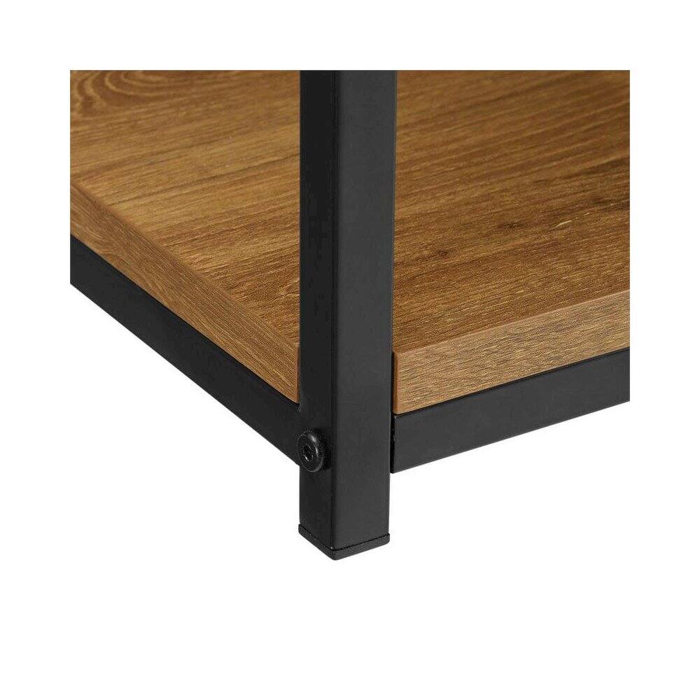 Left. Caffoz - Storage Shelf Wood Center Coffee Table With Metal Frame In Oak Brown - Brown.