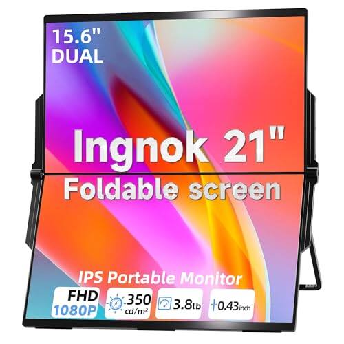 15.6" DUAL  
Ingnok 21" Foldable screen  
IPS Portable Monitor  
FHD 1080P  
350 cd/m²  
3.8lb  
0.43"