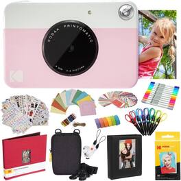 Kodak - Printomatic Instant Print Camera, All-in-Bundle with Zink Paper, Photo Album & More - Pink