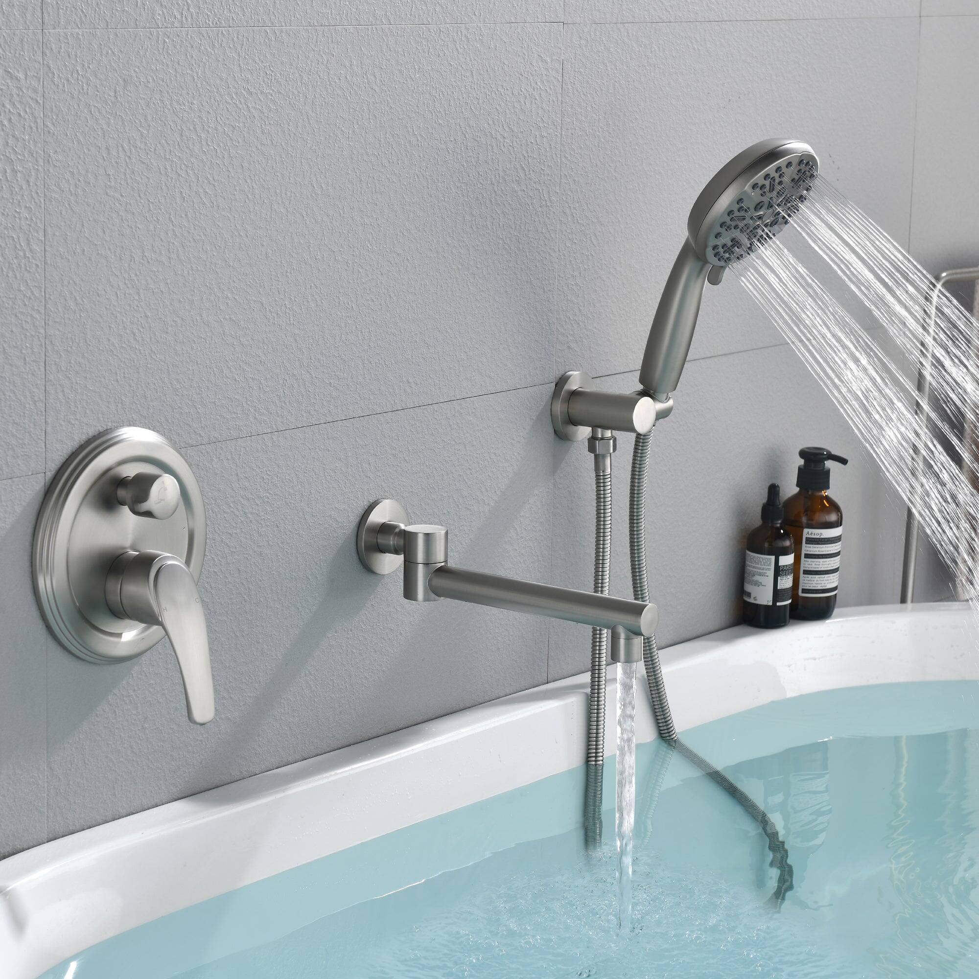 Back. Boyel Living - Single Handle 7 Spray Tub and Shower Faucet with Handheld Shower Head in Brushed Nickel Valve Included - Brushed Nickel.
