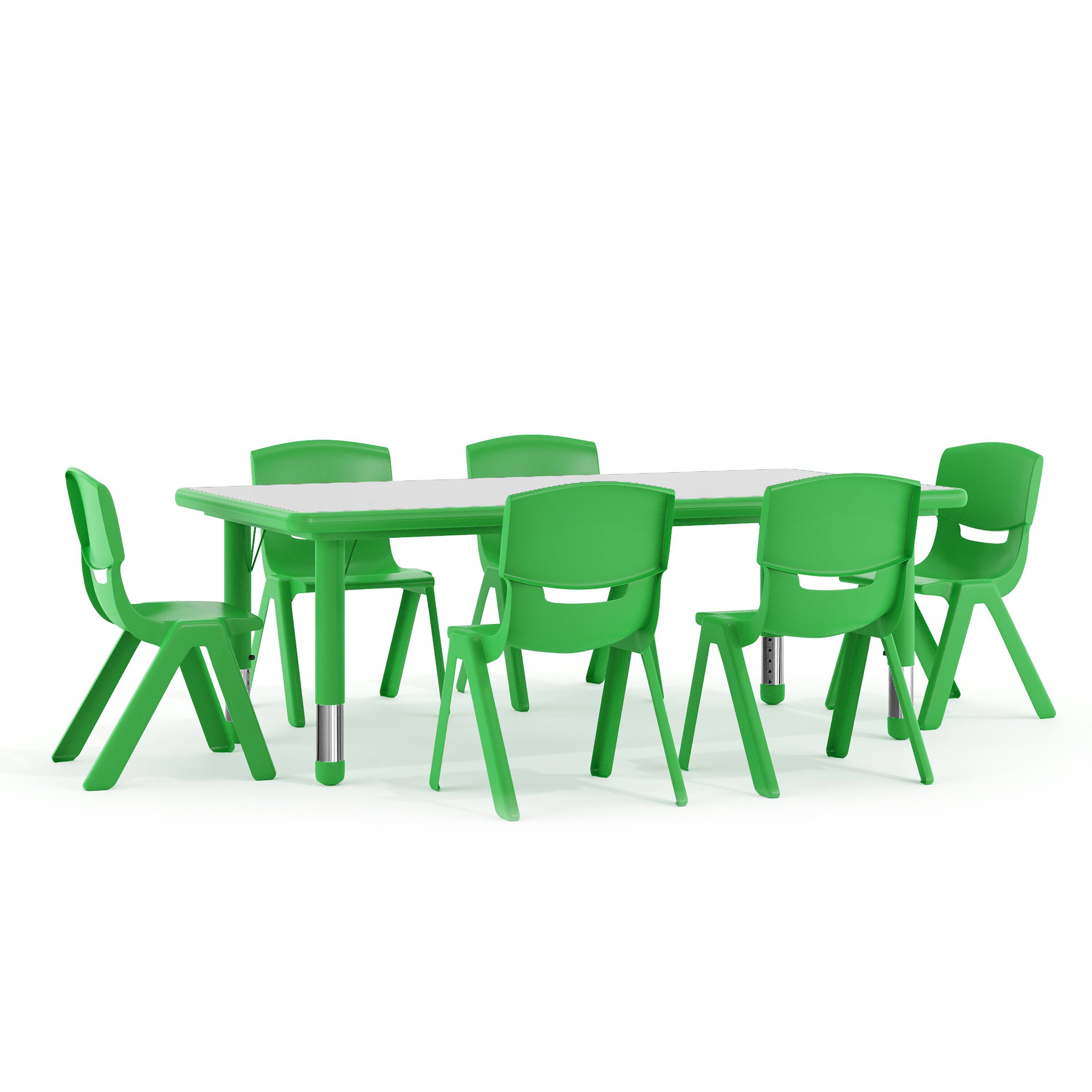 Alt View 1. Emma + Oliver - 23.625"W x 47.25"L Rectangular Plastic Height Adjustable Activity Table Set with 6 Chairs - Green.
