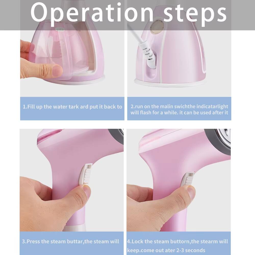 Operation steps

1. Fill up the water tank and put it back to the device.
2. Run on the main switch; the indicator light will flash for a while. It can be used after it stops flashing.
3. Press the steam button; the steam will come out after 2-3 seconds.
4. Lock the steam button; the steam will keep coming out.