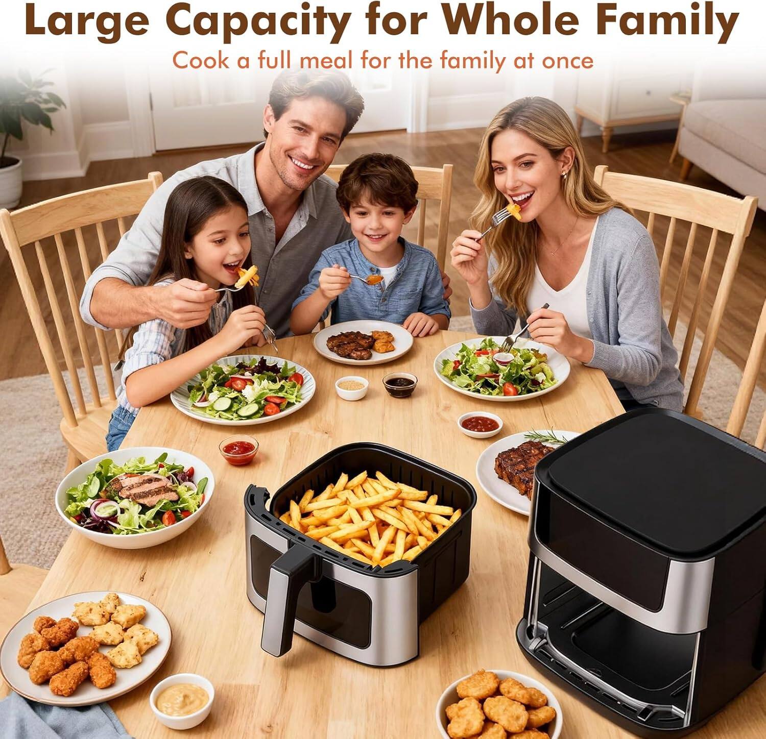Large Capacity for Whole Family  
Cook a full meal for the family at once