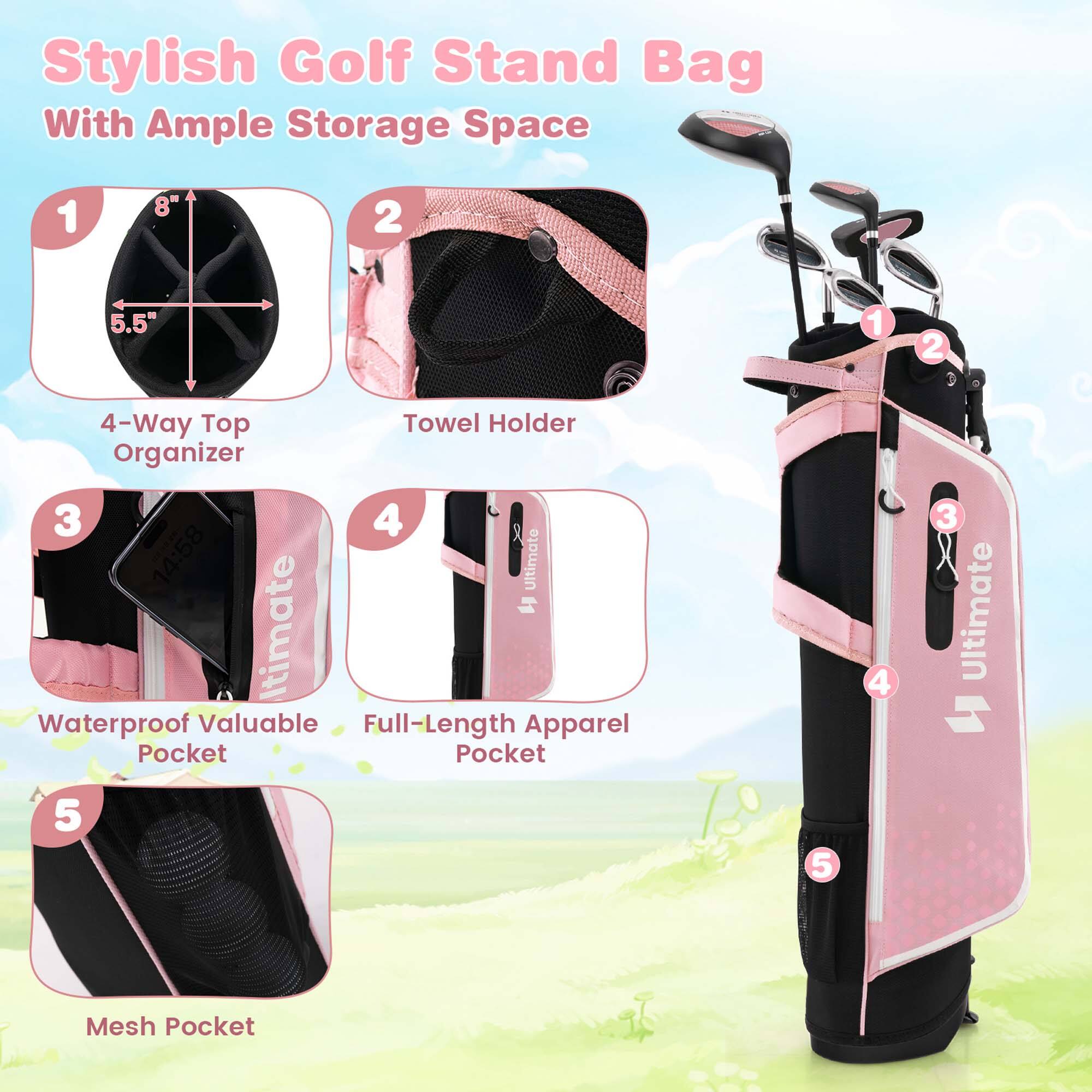 Stylish Golf Stand Bag With Ample Storage Space

1. 4-Way Top Organizer
   - 8" x 5.5"

2. Towel Holder

3. Waterproof Valuable Pocket

4. Full-Length Apparel Pocket

5. Mesh Pocket