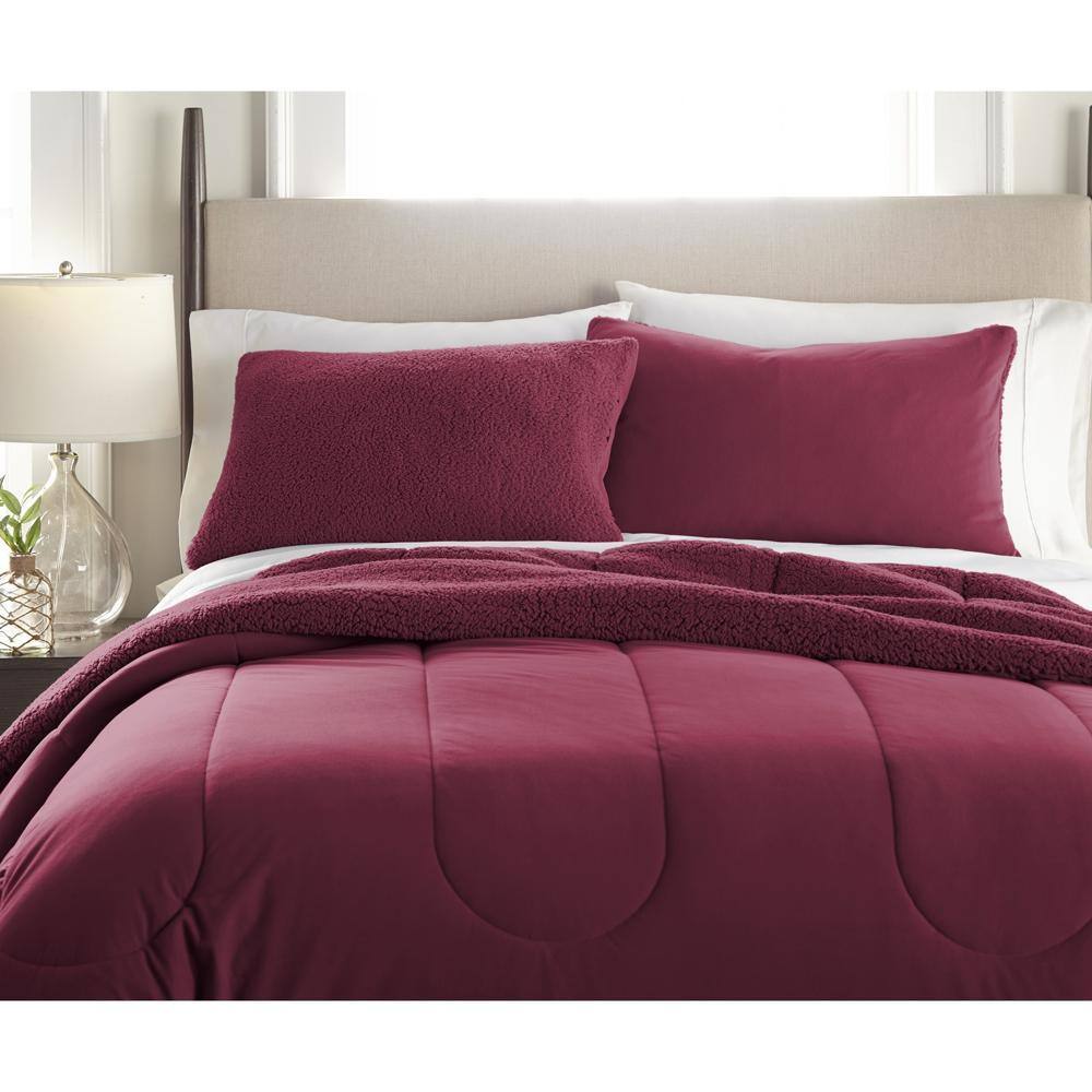 Alt View 1. Shavel Home Products - Micro Flannel Reverse to Sherpa Comforter Set, Twin, Wine - Wine.