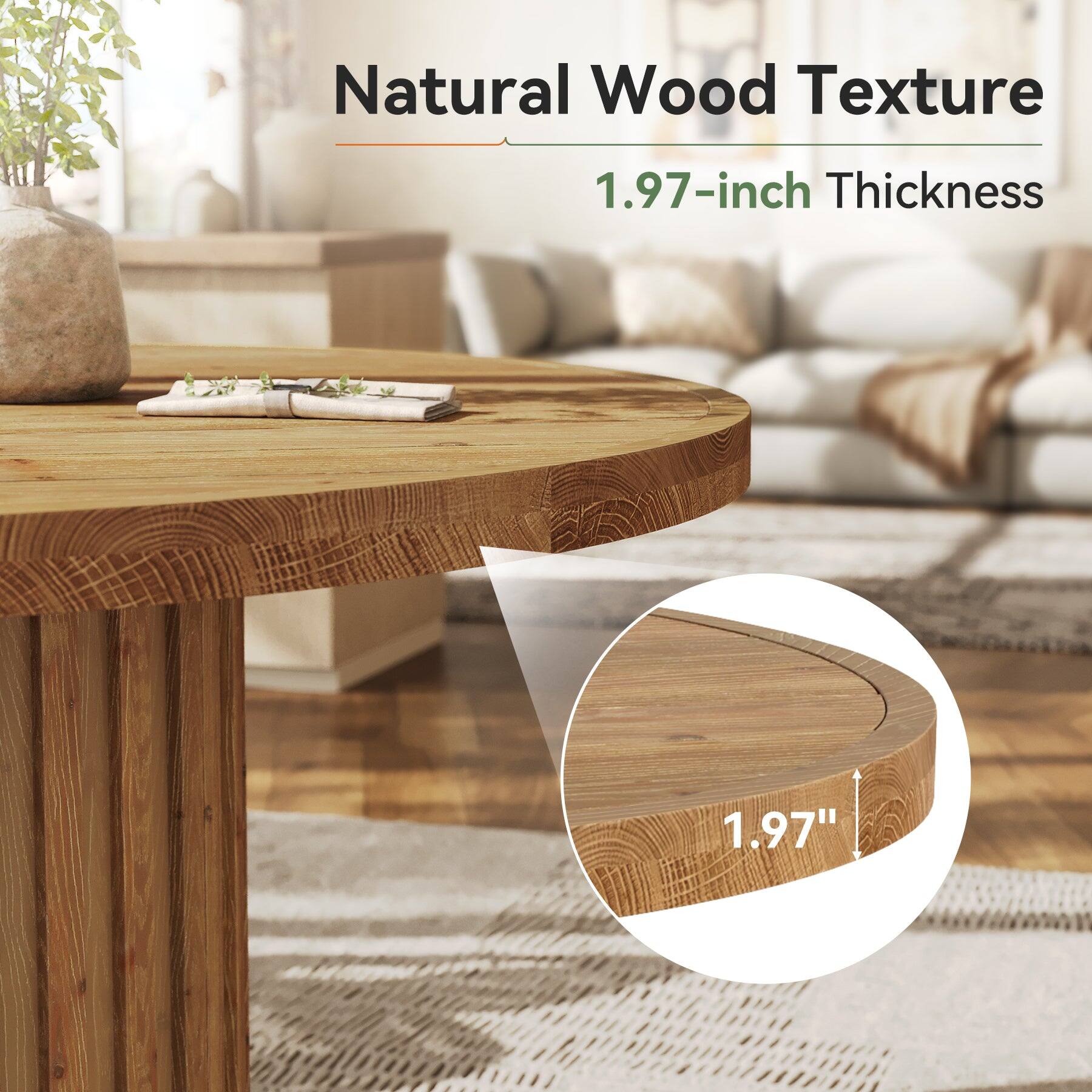 Tribesigns Solid Wood Dining Table with Fluted Design, Wood Grain ...