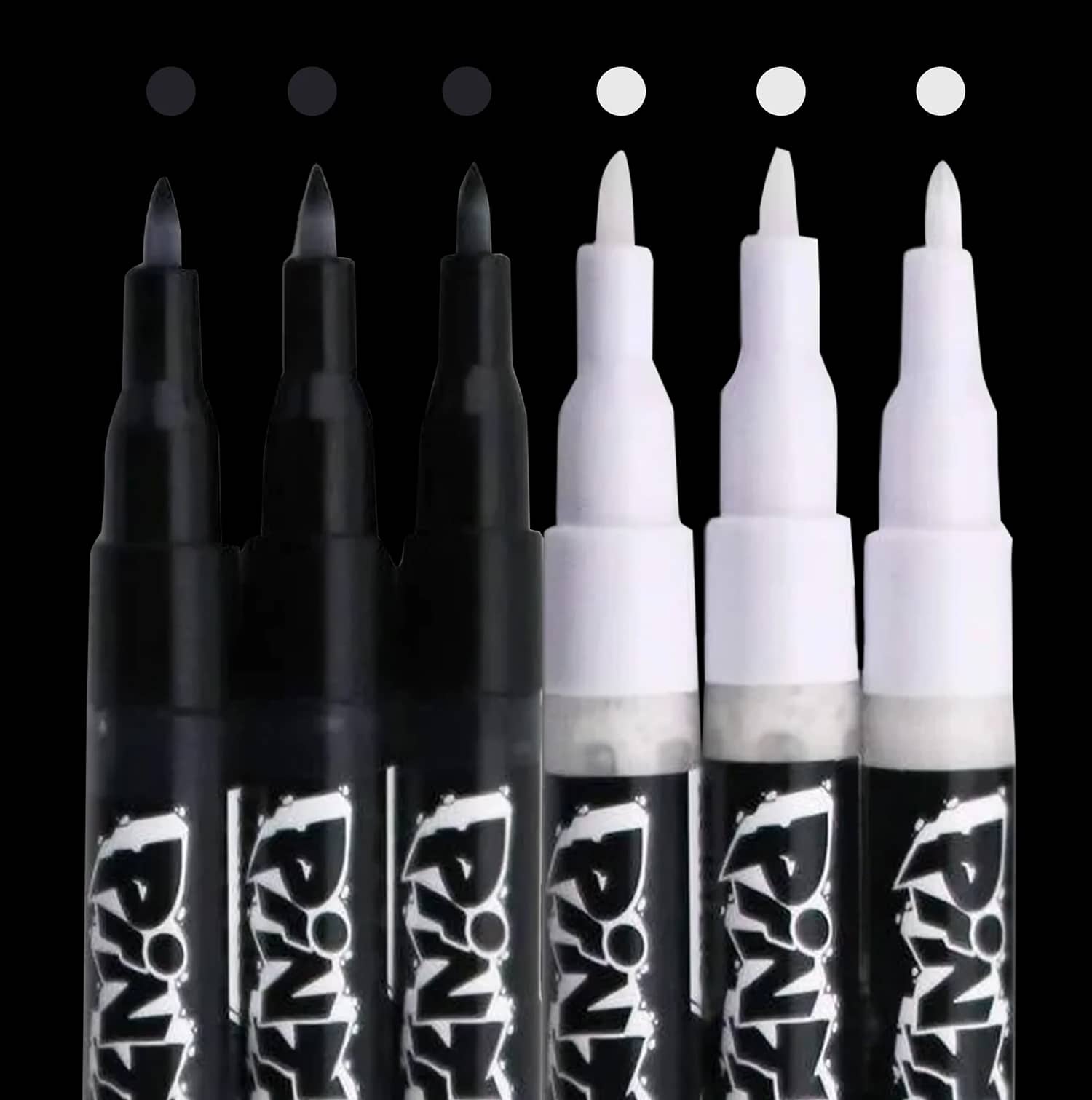 Pintar - Black & White Markers Extra Fine Tip - Outline Watercolor Paint Pens - Drawing & Calligraphy Markers - Pack of 6, 0.7mm