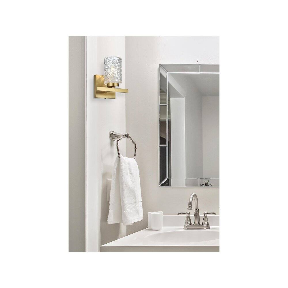 Alt View 4. Living District - Cassie 7 inch Wall Sconce in Satin Gold - Satin Gold And Clear.