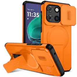 Dteck - for Motorola G Stylus 5G (2025) Case,Slide Camera Cover & Hidden Kickstand,Rugged Magnetic Shockproof PC TPU Cover - Orange