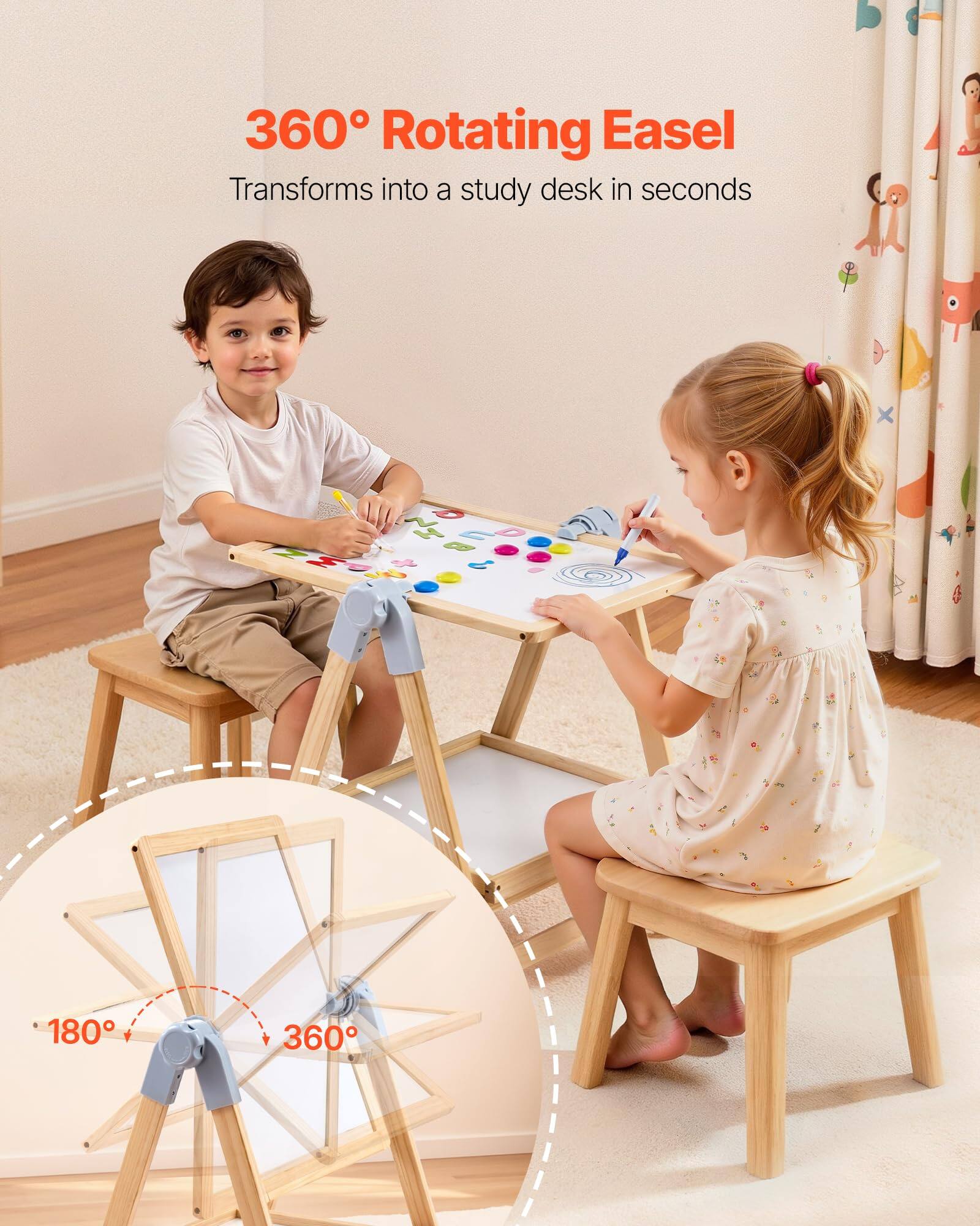 360° Rotating Easel  
Transforms into a study desk in seconds  

180°  
360°
