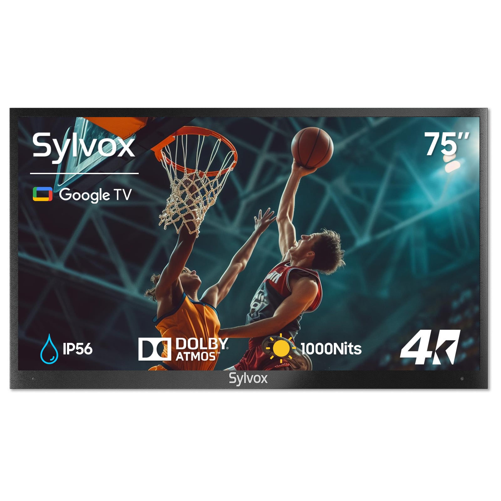Sylvox - 75" Outdoor TV, 1000nits Google Smart TV, IP55 Waterproof Partial Sun Outside TV(Deck Pro3.0）