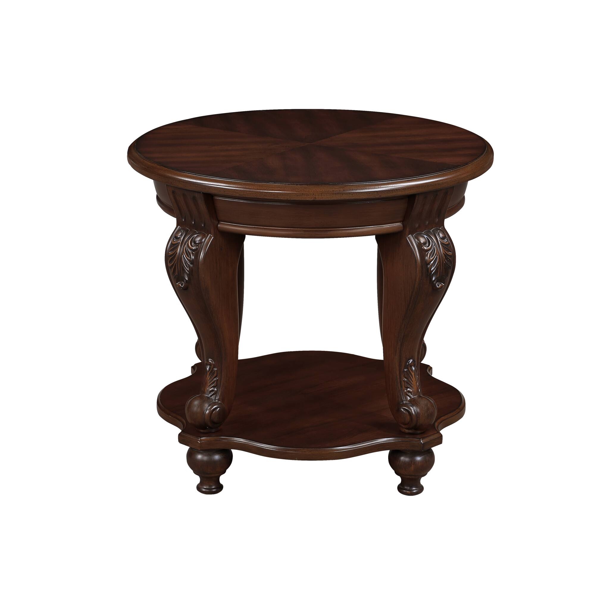 Alt View 4. GOODSILO - Vintage Round Side Table with Lower Shelf, Solid Wood Construction, Distressed Finish for Living Room Decor - Cherry.