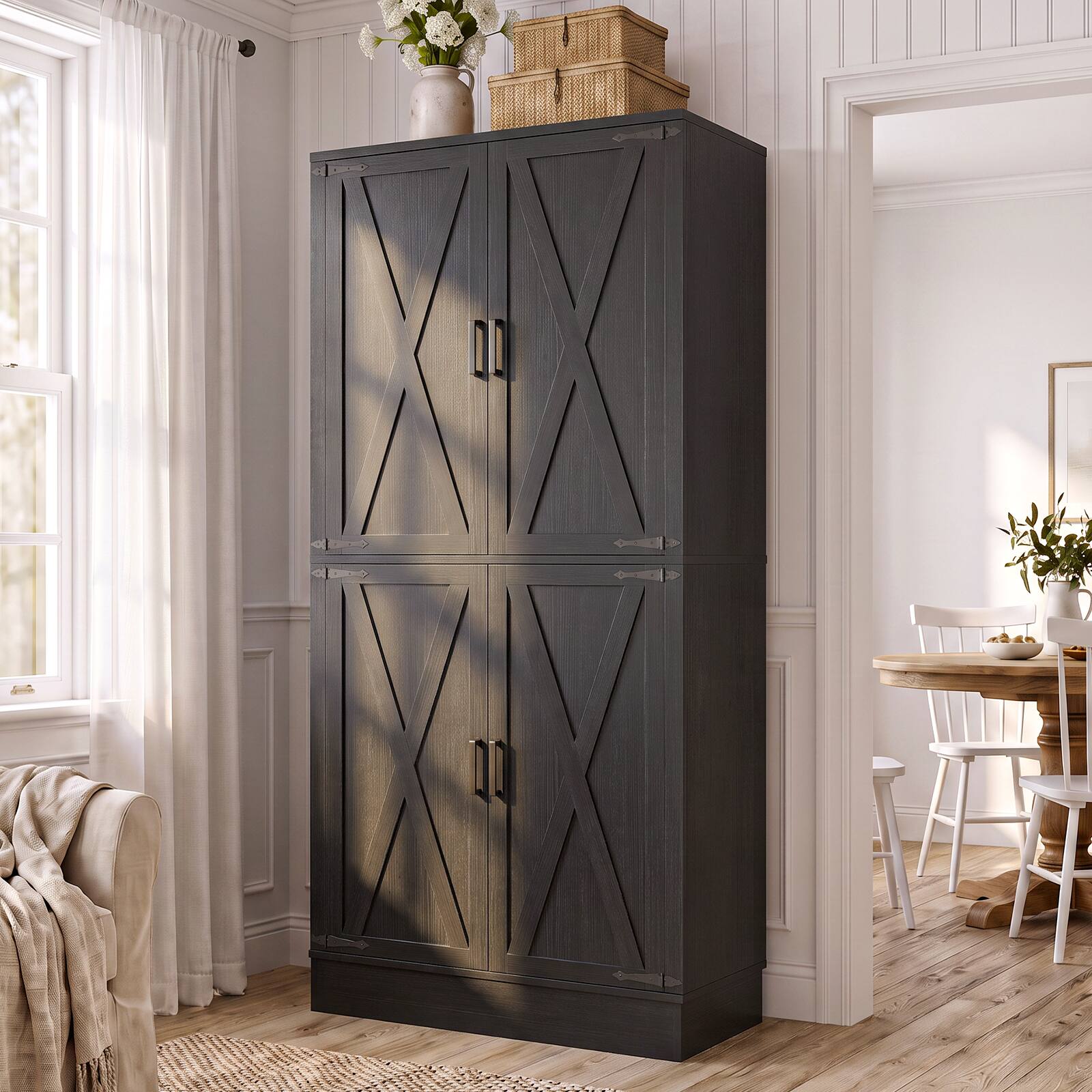 Alt View 3. Aheaplus - 70'' Tall 4-Door Kitchen Pantry Cabinet Set of 2, 63'' Width, with 2 Drawrs and Adjustable Shelves - Black.