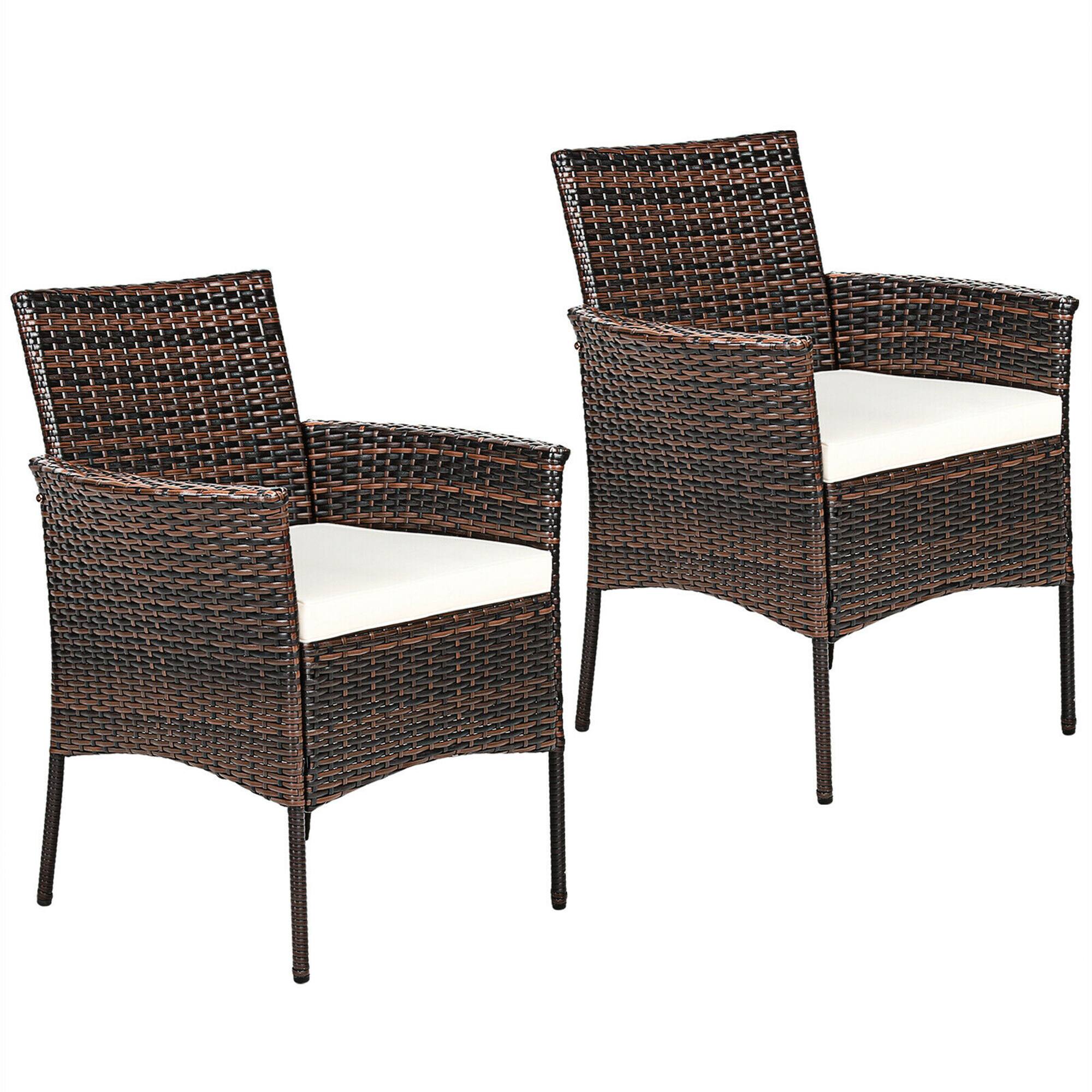 Alt View 1. Gymax - Gymax Patio 2PCS Rattan Arm Dining Chair Cushioned Sofa Furniture Brown - mix brown.
