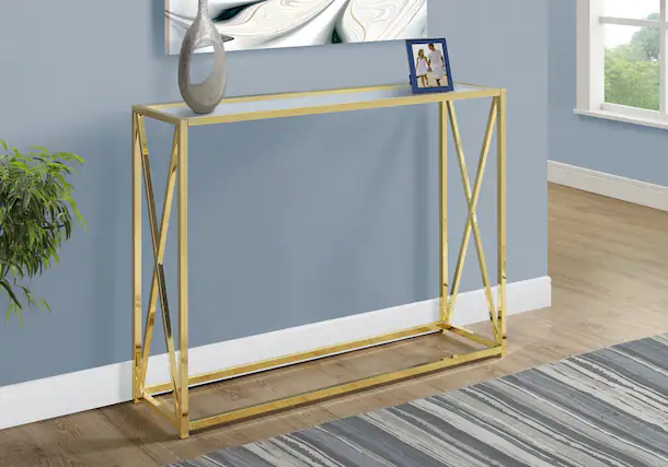 Front. TinyHomie - Accent Table Console Entryway Narrow Sofa Living Room Bedroom Contemporary Modern - Gold.