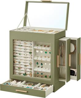 Stamp n Camp - SONGMICS Jewelry Box with Glass Window, 5-Layer Jewelry Organizer with 3 Side Drawers, Jewelry Storage, with Big Mirr...