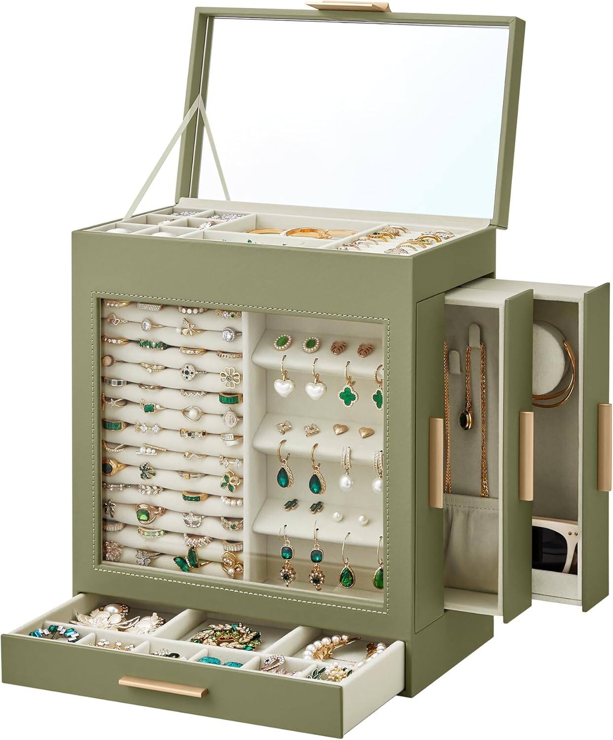 Stamp n Camp - SONGMICS Jewelry Box with Glass Window, 5-Layer Jewelry Organizer with 3 Side Drawers, Jewelry Storage, with Big Mirr...