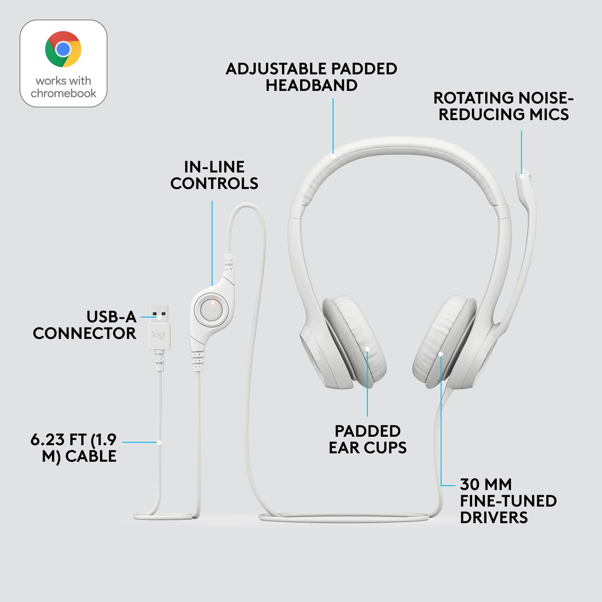 Logitech H390 Wired USB On-Ear Stereo Headphones Off-White 981-001285 -  Best Buy