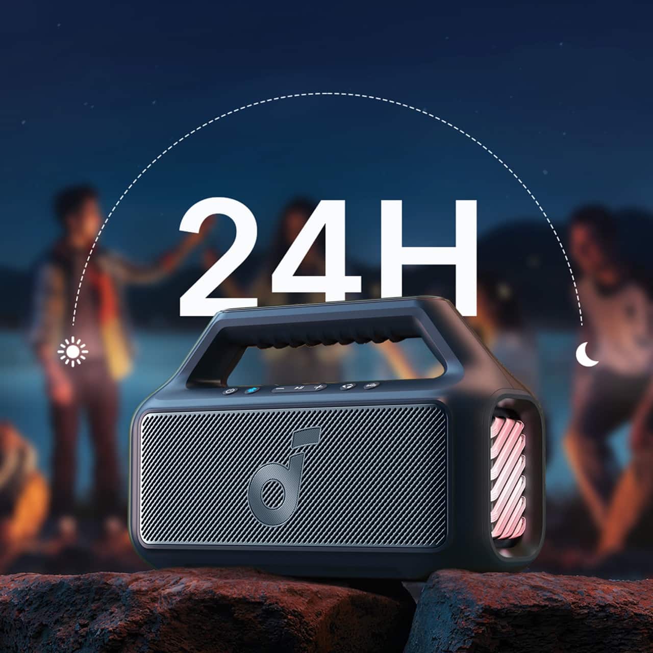 Alt View 3. Soundcore - by Anker Boom 2 IPX7 Waterproof Floatable 80W Bluetooth Speaker with Subwoofer, BassUp 2.0, & Custom RGB Light Effects - Blue.