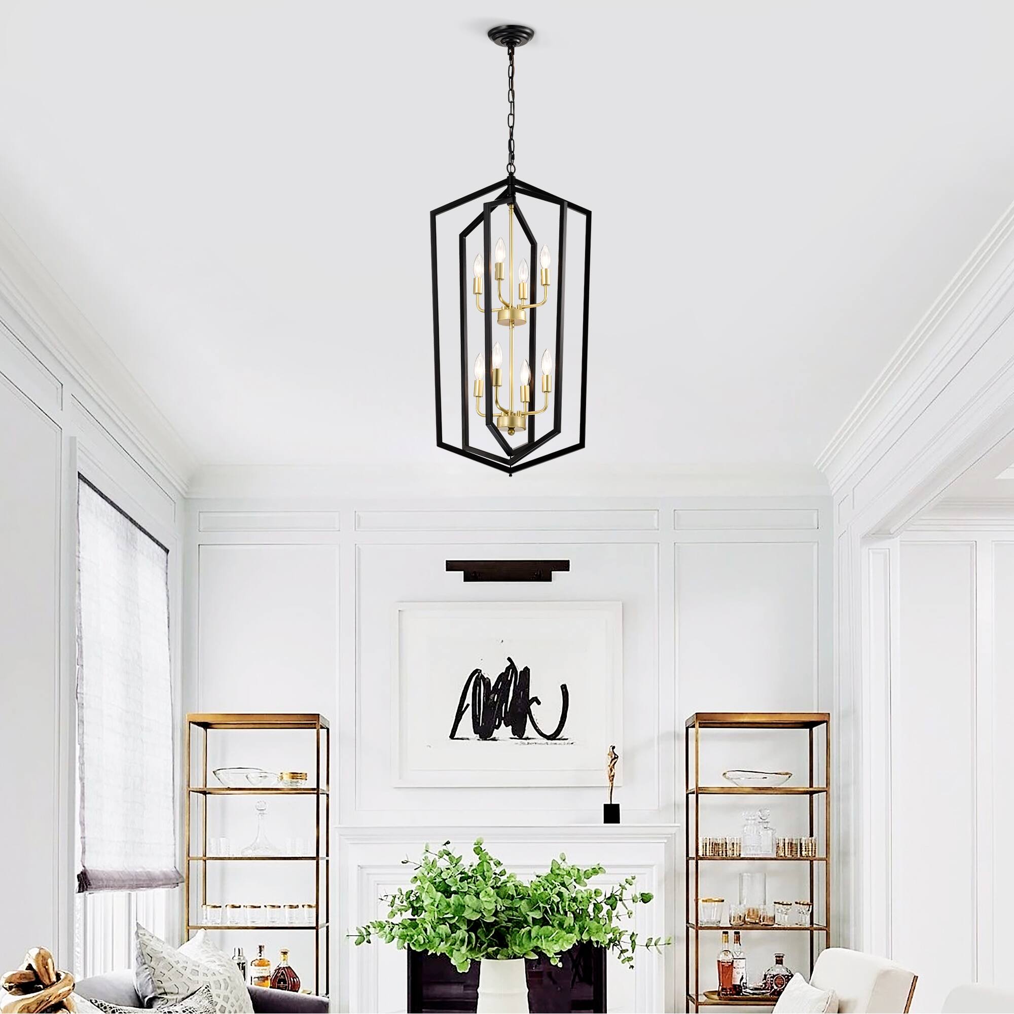 Left. APRILSOUL - 8-Light Lantern Tired Farmhouse Ceiling Hanging Light Black Chandelier Pendant Light Fixtures E12 Bulbs Not Included.