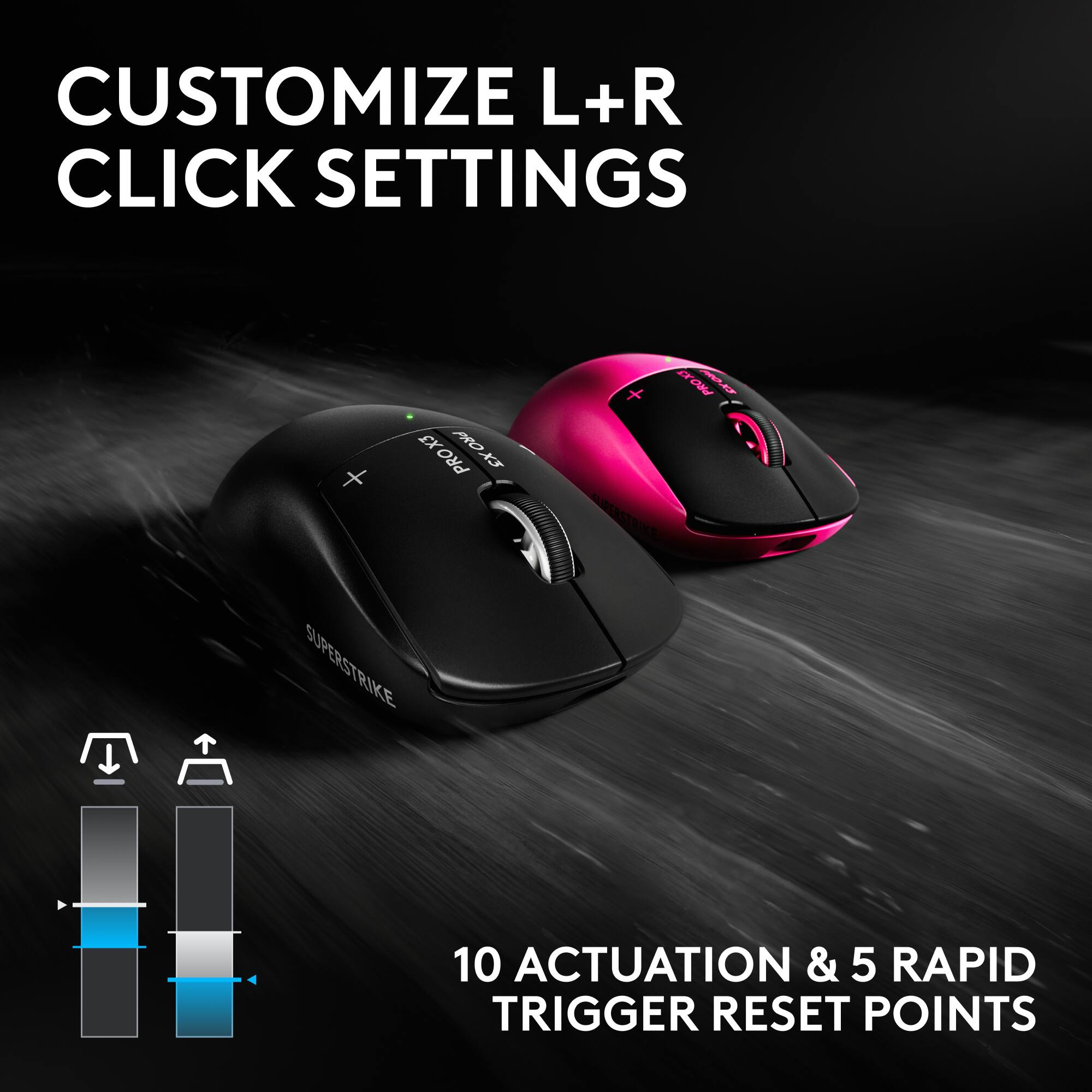CUSTOMIZE L+R CLICK SETTINGS

X3 PRO X3 PRO SUPERSTRIKE

10 ACTUATION & 5 RAPID TRIGGER RESET POINTS