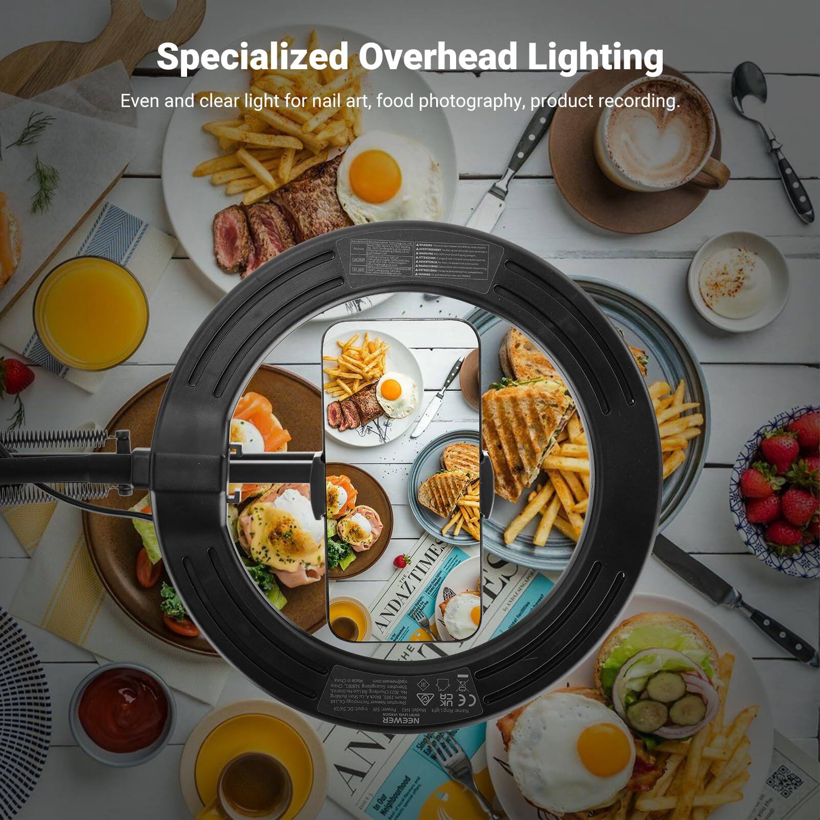 Specialized Overhead Lighting  
Even and clear light for nail art, food photography, product recording.
