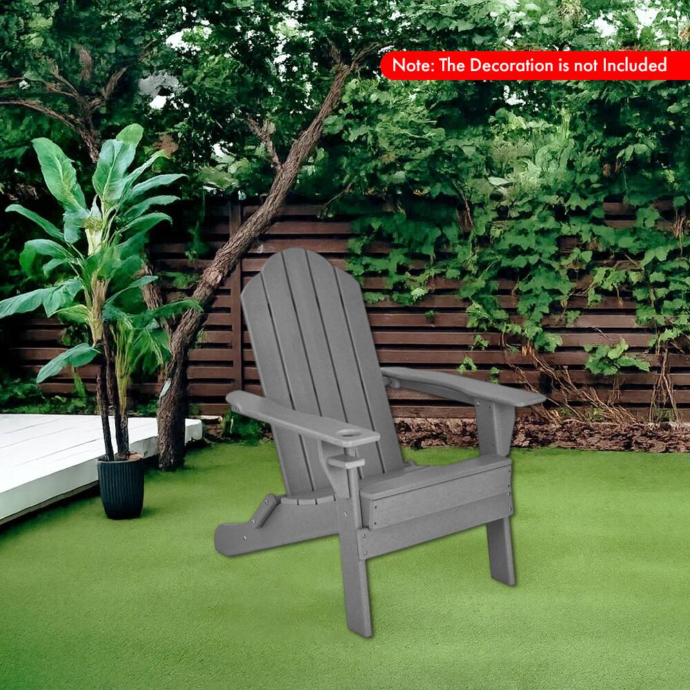 Angle. Hivvago - Folding All-Weather Patio Chair with Integrated Cup Holder - Gray.
