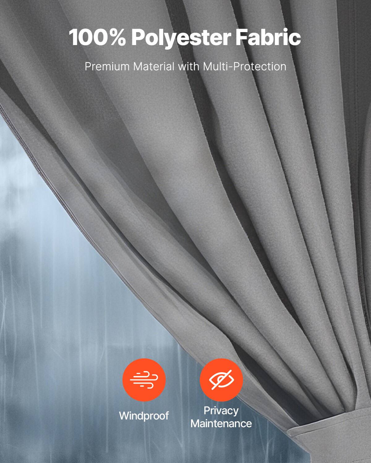 100% Polyester Fabric  
Premium Material with Multi-Protection  

- Windproof  
- Privacy Maintenance