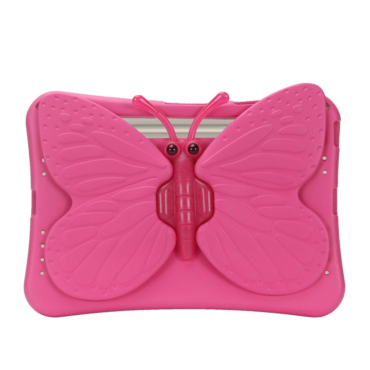 Angle. Dteck - Kids Butterfly Case for Samsung Galaxy Tab S9 FE+ 2023 & Tab S9+ & Tab S8+ & S7 FE,3D Cartoon EVA Shockproof Stand Cover - Rose.