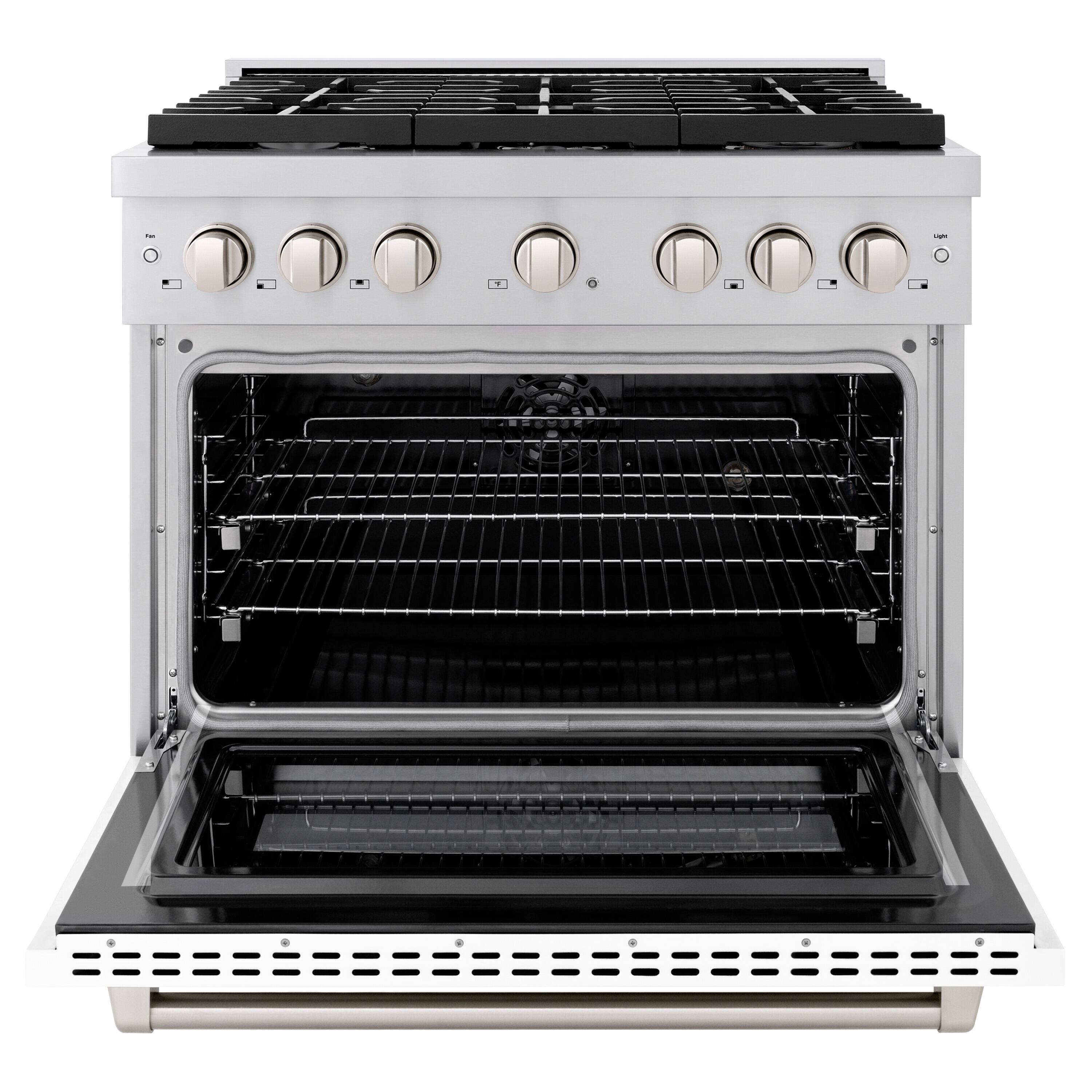 Angle. ZLINE - ZLINE 36" Paramount Dual Fuel Range with 6 Burners and Convection Oven (SDR-WM-36) - Satin Steel/White Matte.
