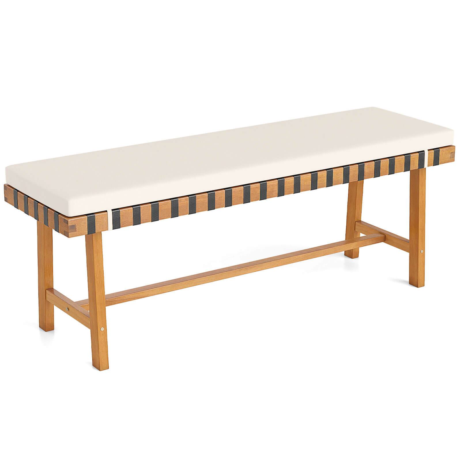 Front. Costway - Costway 48" Long Acacia Wood Outdoor Bench with Thick Padded Seat Cushion Entryway Bench - Natural,Off White.